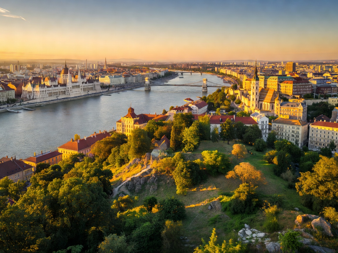 Scenic panoramic view of Budapest and the Danube River from Gellért Hill