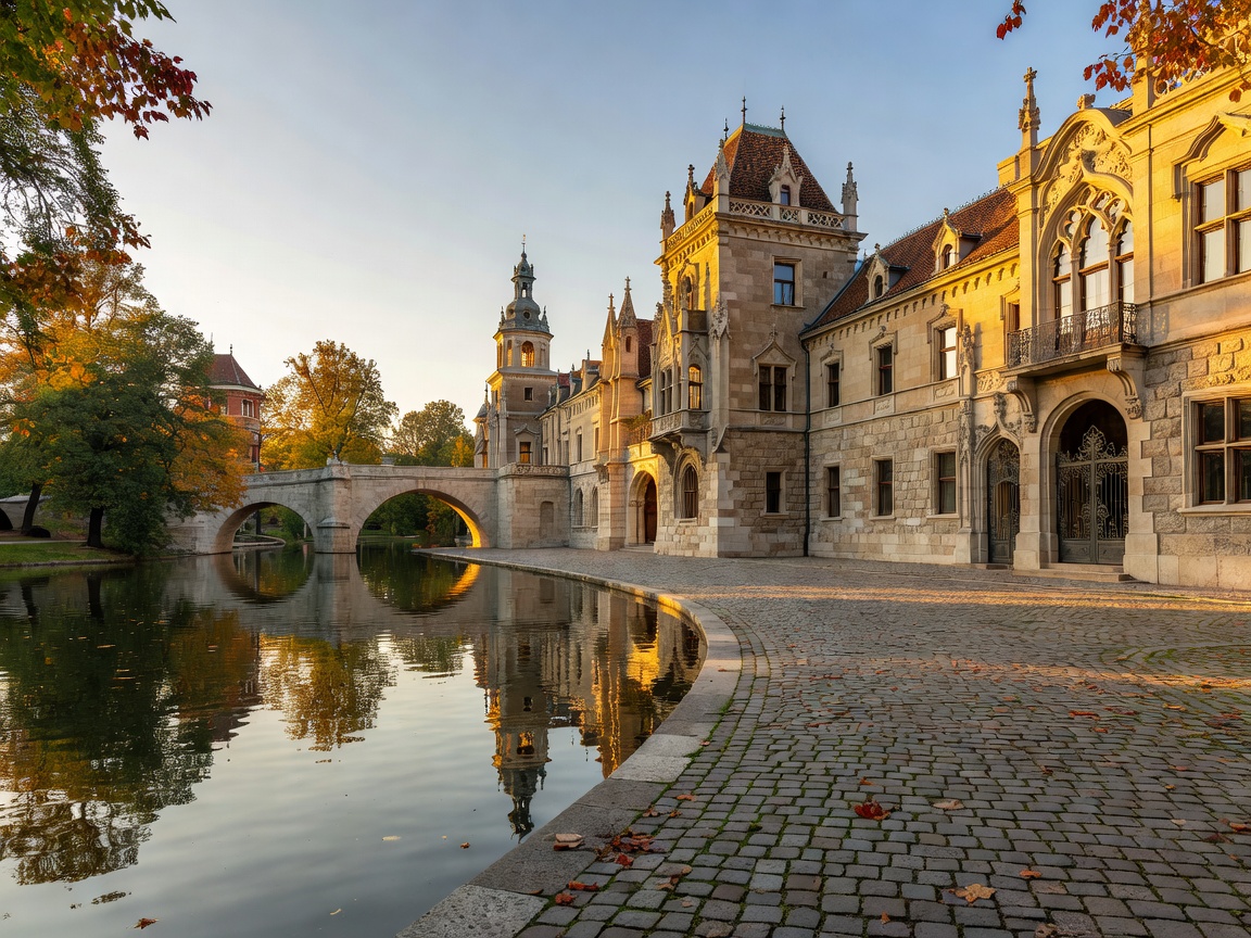 Vajdahunyad Castle exterior courtyards and City Park lake in Budapest